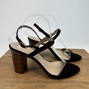 New NWOB Womens BP Lula Black Faux Suede Slingback Block Heels Sandals Size 10 M